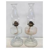 Ornate Matching Victorian Glass Oil Lamps