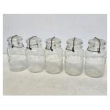 (5) 1 Quart Clear Glass Metal Bail Fruit Jars