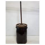 5 Gallon Brown Stoneware Churn with Wooden Dasher
