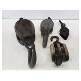 4 Primitive Barn Pulleys