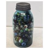 1/2 Gallon Blue Fruit Jar with Marbles
