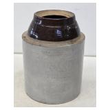 Brown and White Stoneware Jar