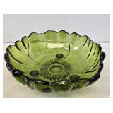 Vintage Olive Green Glass Fruit Bowl