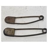 2 Early Brass 5" Safety Pins with Tags