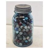 1 Quart Blue Fruit Jar with Marbles