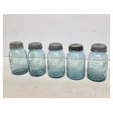 5 Ball 1 Quart Blue Fruit Jars with Caps