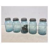 5 Ball 1 Quart Blue Fruit Jars with Caps