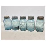 5 Ball 1 Quart Blue Fruit Jars with Caps
