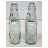 2 Early Codd Neck Green Glass Bottles