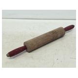 Primitive Wooden Rolling Pin with Red Handles