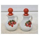 2 Strawberries & Cream Glass Cruets with Stoppers