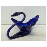Cobalt Blue Art Glass Swan Fruit Basket