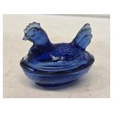 Cobalt Blue Glass Miniature Hen on Nest