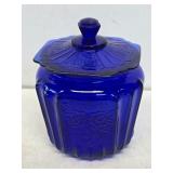 Cobalt Blue Glass "Open Rose" Biscut Jar