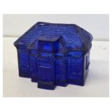 Cobalt Blue Glass Victorian House Candy Dish