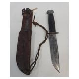 Fixed Blade Hunting Knife with Leather Sheathe