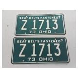 1973 Ohio License Plate Matched Set