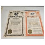 1908 & 1909 Owen County Indiana Macadam Road Bonds
