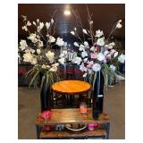 3x Black Glass Vases & Flowers