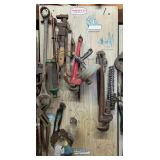 Contents of tool board pipe wrench and more