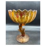 vtg  Indiana Glass Lotus Blossom Amber Compote