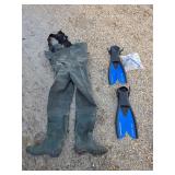 Frogg Toggs chest waders diver fins