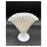 vintage Fenton Milk Glass Hobnail Fan Vase