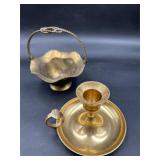 vintage brass basket and Candlestick