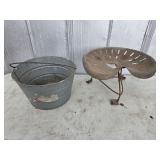 Tractor seat stool galvanized tub
