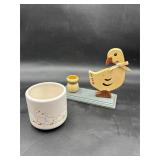 vintage ceramic pot and Duck candlestick