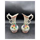 Vtg Small Bisque Bud Vase Applied Flowers flaws