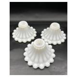Vtg White Milk Glass Hobnail Old Bead Candlesticks
