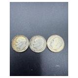 1951, 1951D, 1951S Roosevelt dimes 90% silver