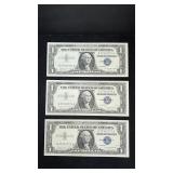 (3) one dollar silver certificates sequential