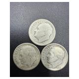 3-  1946 1948 Roosevelt dimes 90% silver