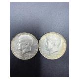 2- 1967 Kennedy half dollar 40% silver coin