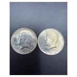 2- 1964 Kennedy half dollar 40% silver coin