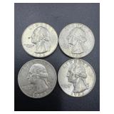 4- 1963 Washington Quarters 90% silver