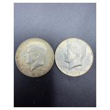 2- 1967 Kennedy half dollar 40% silver coin