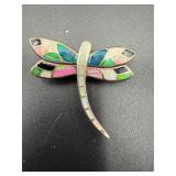 sterling silver dragonfly pendant brooch w inlay