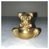 Vintage mini brass, laughing cat figurine