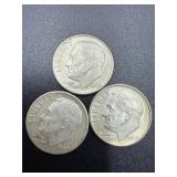 3- 1964 Roosevelt dimes 90% silver