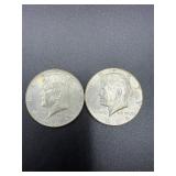 2- 1965 Kennedy half dollar 40% silver coin