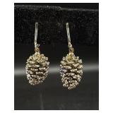 Vintage pine cone dangle earrings costume jewelry