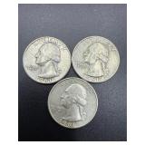 3- 1961 Washington Quarters 90% silver