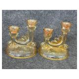 Vtg Jeannette Glass Co Floragold candle holders