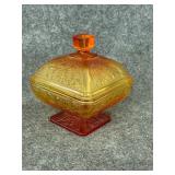 Jeannette Glass Acorns & Leaves footed candy dish