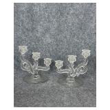 vintage Heisey glass orchid 3-arm candelabras