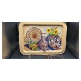 Vtg TV tray and copper wire decor piece.