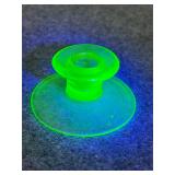 Chipped candlestick holder Uranium Vaseline glass